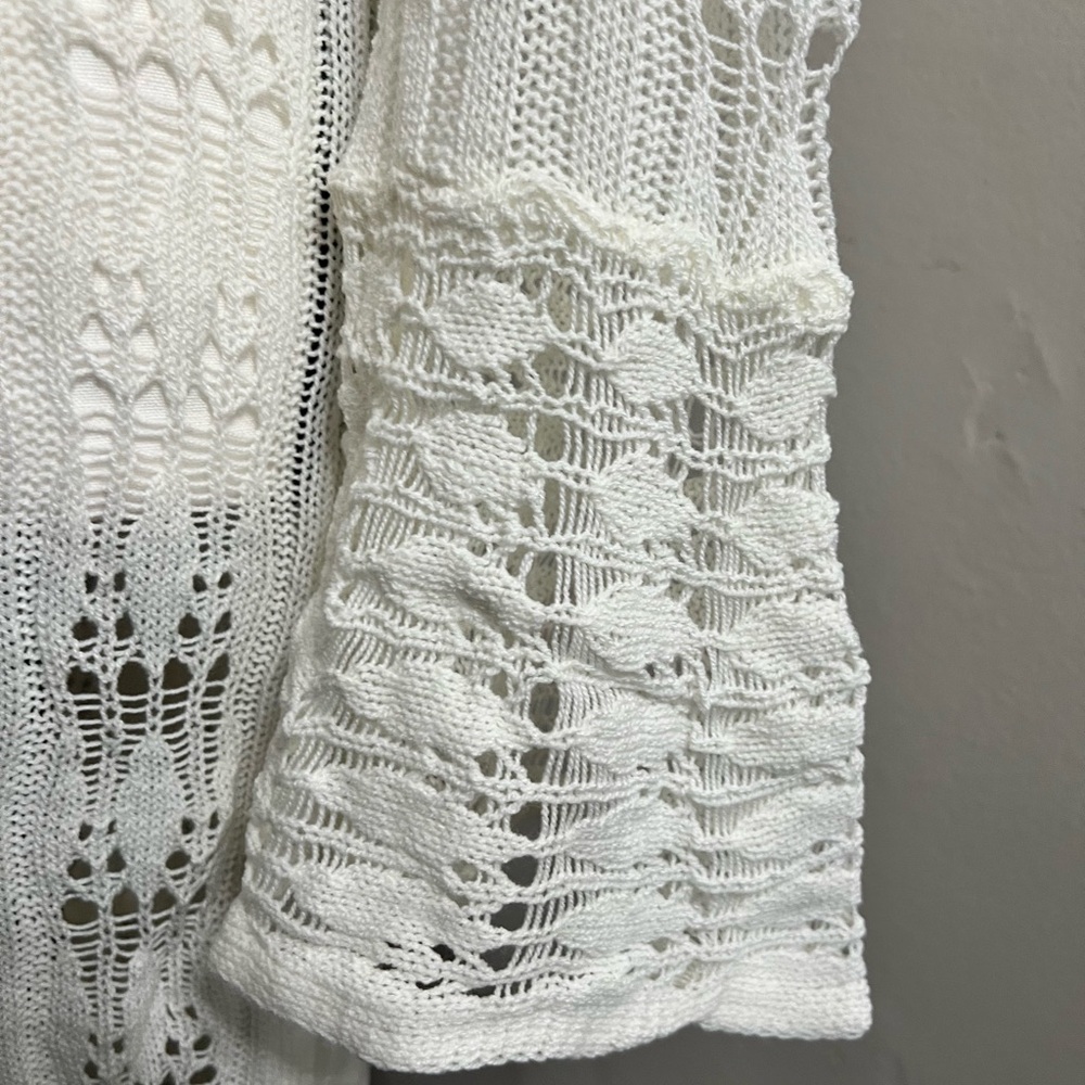 Cream Crochet Button Front Bell Sleeves Long Cardigan - Picture 5 of 11